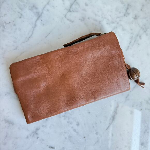 Fossil Genuine Leather Wallet Clutch Buckle Detail Tan Brown Polka Dot Lining - Picture 3 of 14